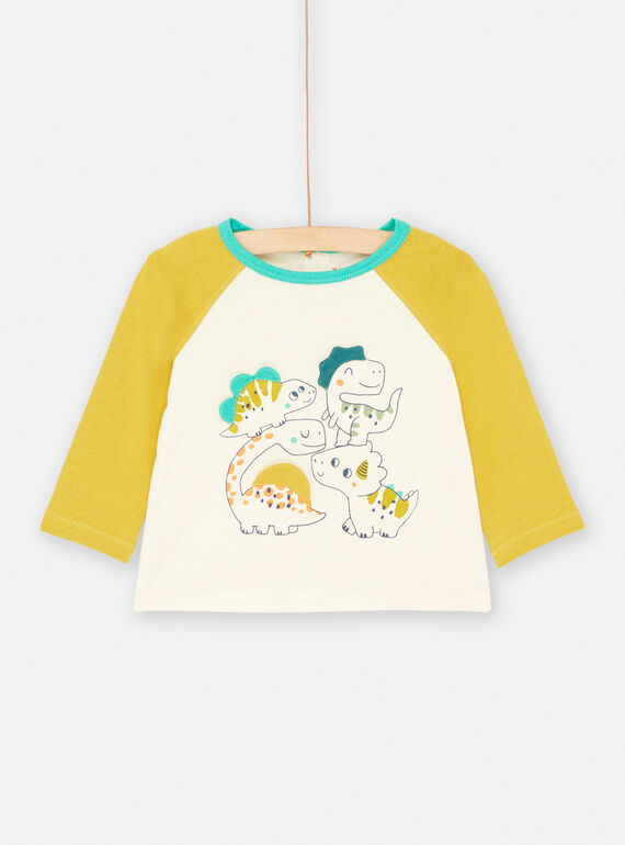 T-shirt marfim e mostarda com estampado de dinossauros para bebé menino SUVERTEE1 / 23WG10J3TML005