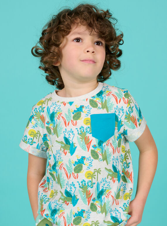 T-shirt cinzento mesclado com estampado decorativo menino NOHOTI2 / 22S902T2TMCJ920
