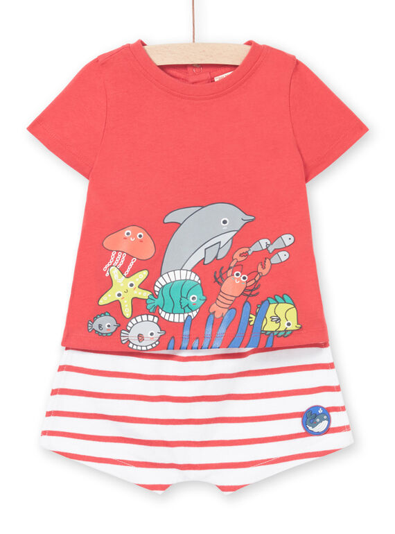 Conjunto T-shirt e calções vermelho bebé menino LUVIENS / 21SG10U1ENSF515