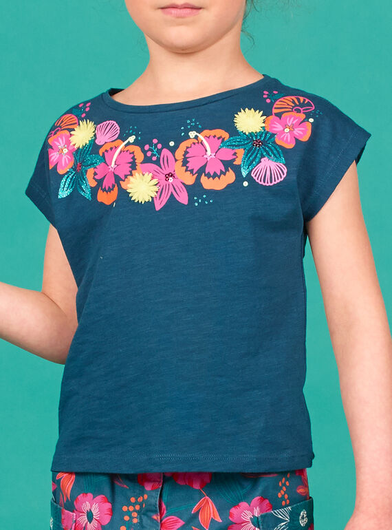 T-shirt de mangas curtas, animação flores estampados e em relevo na gola LABONTI2 / 21S901W3TMC716