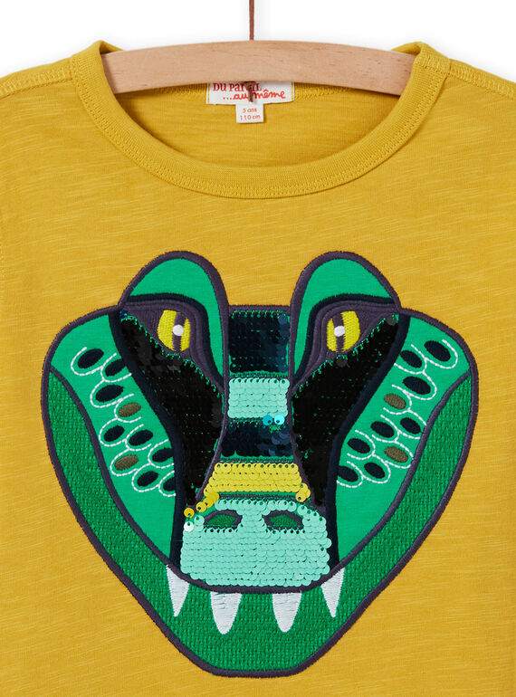 T-shirt amarelo padrão crocodilo com lantejoulas reversíveis menino MOKATEE2 / 21W902I3TML106