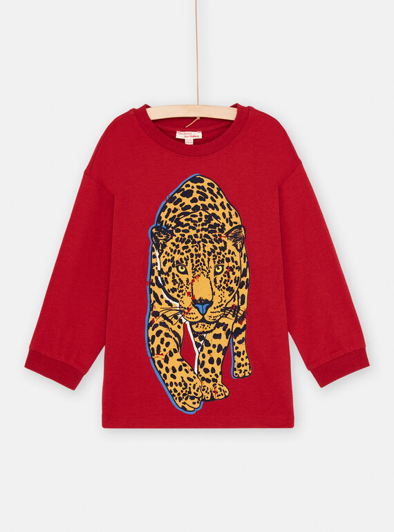 T-shirt grená com padrão de pantera menino SOFORTEE2 / 23W902K4TML511