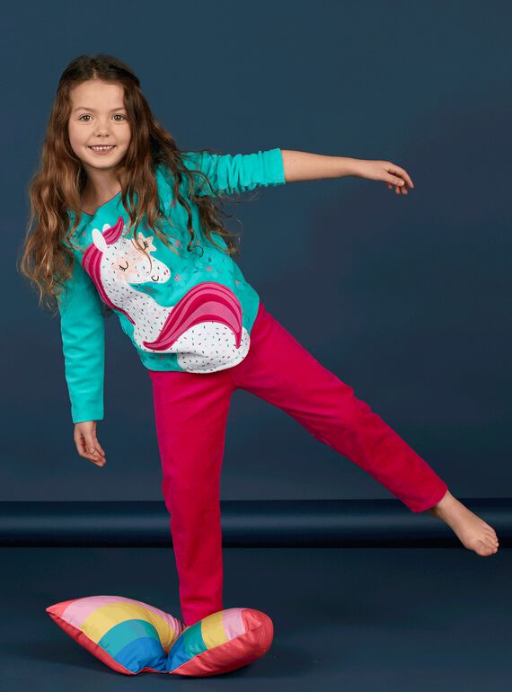 Pijama criança menina turquesa padrão unicórnio LEFAPYJLIC / 21SH1153PYJ209