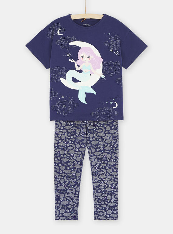 Pijama azul com padrão de sereia na lua menina SEFAPYJMOO / 23WH1131PYJ703