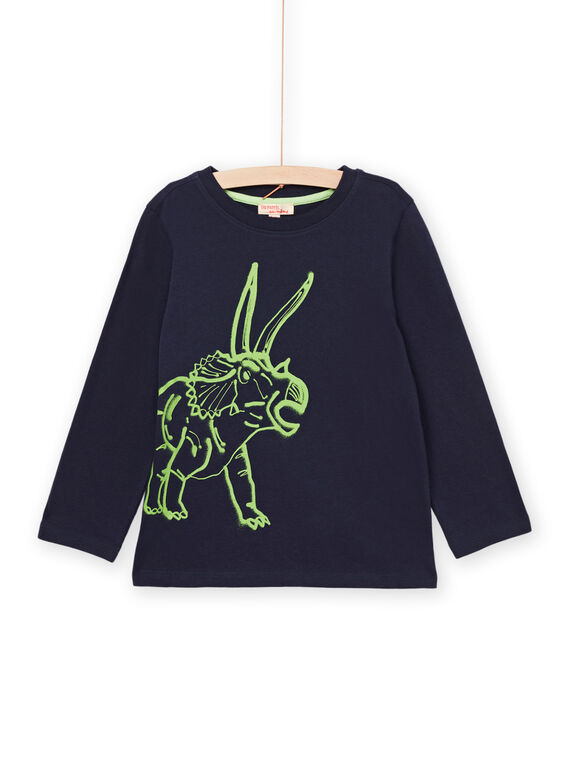 T-shirt de mangas compridas azul-marinho com padrão de dinossauro POJOTEE2 / 22W902BATML705
