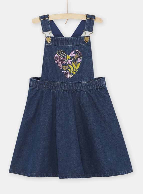 Vestido-jardineiras azul de ganga menina SAKYOROB2 / 23W901I2ROBK005