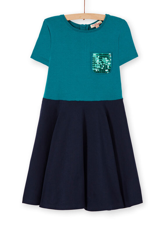 Vestido patinadora em milano turquesa e azul-marinho LAJOROB4 / 21S90132D2FC216