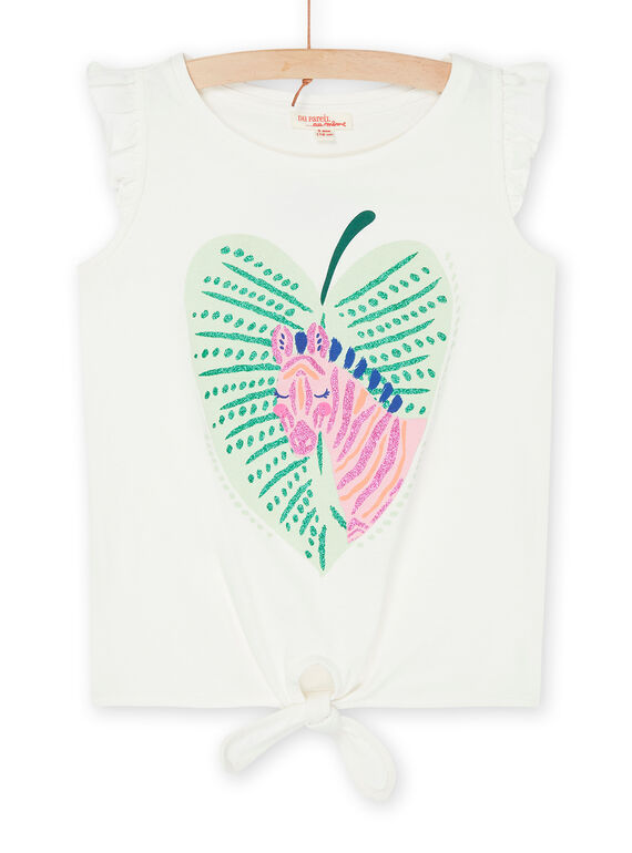 T-shirt branco de mangas curtas com folhos RAEXODEB / 23S901V1DEB001