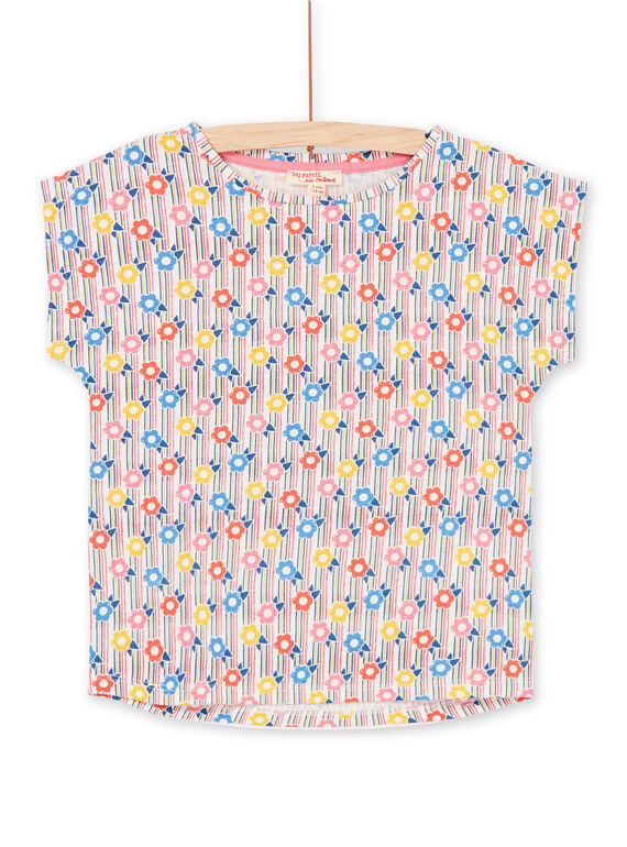 T-shirt rosa e azul às riscas e estampado florido criança menina LAHATI2 / 21S901X2TMC001
