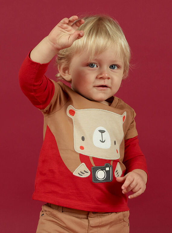 T-shirt vermelho com bordados bebé menino MUFUNTEE1 / 21WG10M2TMLF512
