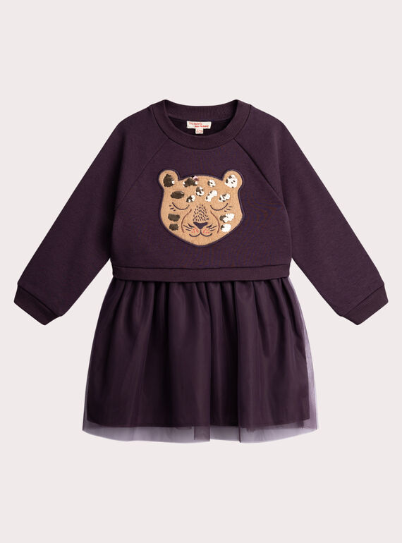 Vestido de moletom roxo com tule para menina  VABAROB3 / 24W901Q3ROB718