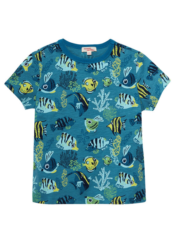 T-shirt menino mangas curtas estampado peixes azul JOBOTI6 / 20S902H5TMC102