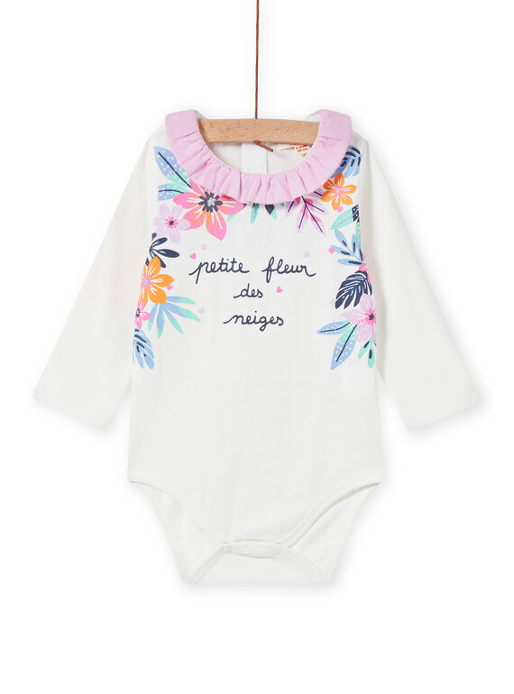 Body cru com gola aos folhos e estampado florido bebé menina MIPLABOD / 21WG09O1BOD001