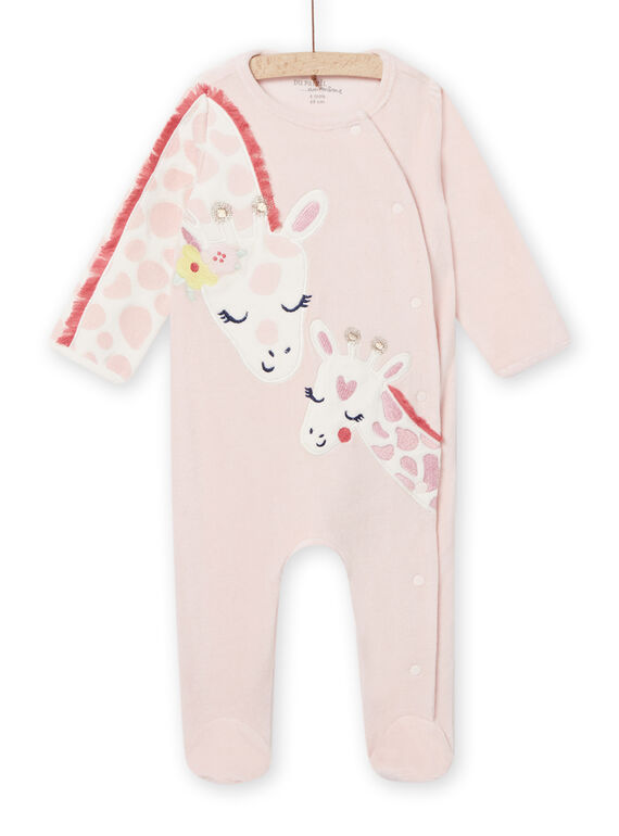 Babygro em veludo rosa-pastel com estampado de girafas bebé menina NEFIGREMAM / 22SH13G5GRED326