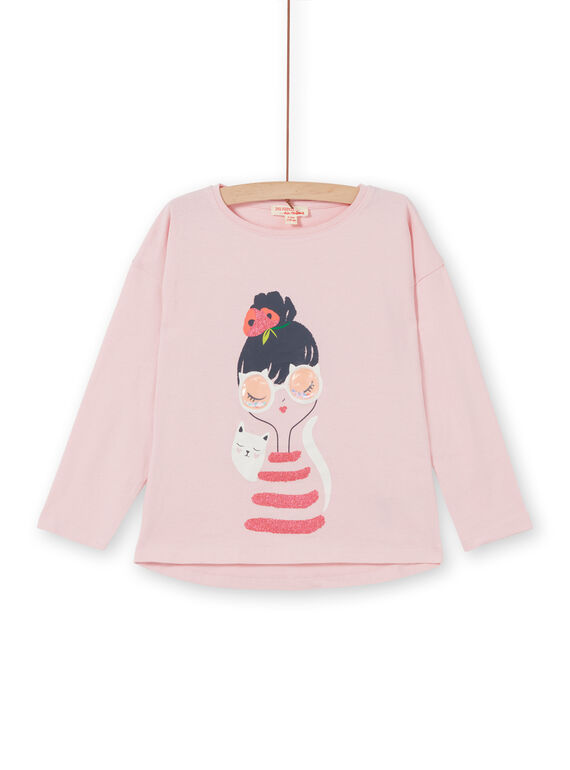T-shirt mangas compridas estampado menina e gato LAROUTEE1 / 21S901K1TMLD326