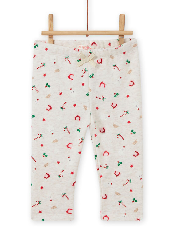 Calças bege mesclado com forro polar e estampado de Natal bebé menina MINOPAN / 21WG09Q1PANA011