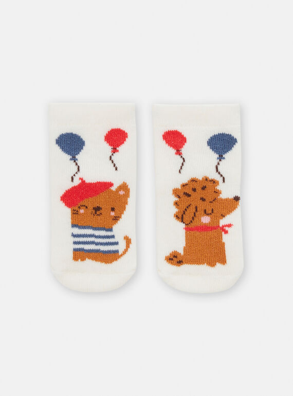 Meias brancas com estampado de gato e cão menina TOU1CHO2 / 24SF42H1SOQA001