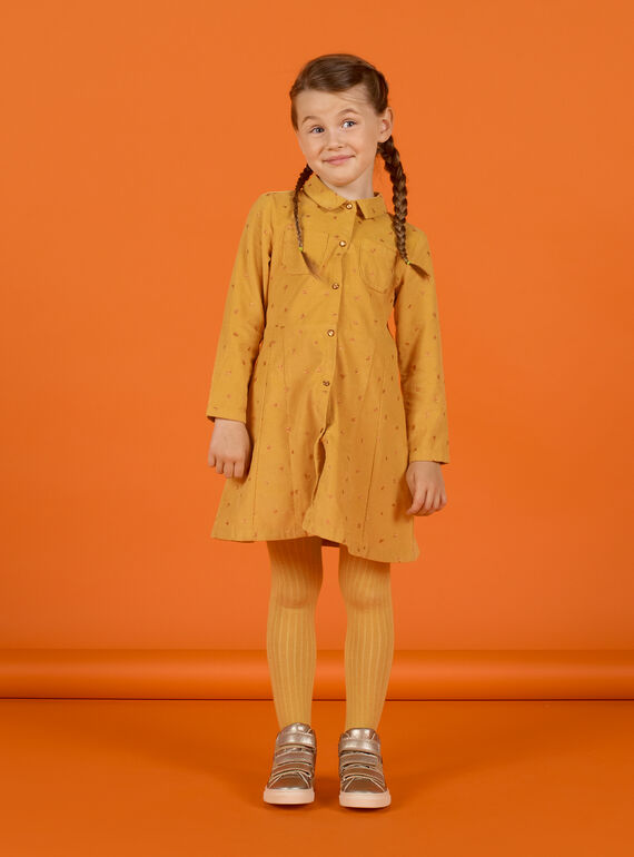 Vestido amarelo de veludo com padrão fantasia menina MASAUROB3 / 21W901P1ROBB107