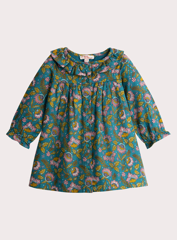 Vestido turquesa escuro de manga comprida para menina VIKLIROB1 / 24WG0942ROBC217