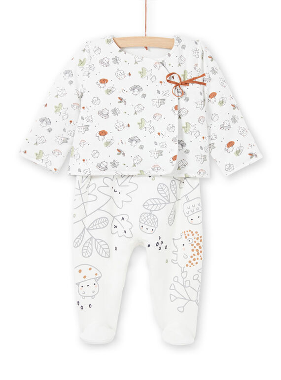 Casaco e babygro cru e cinzento estampado decorativo recém-nascido unissexo MOU1ENS1 / 21WF0542ENS001