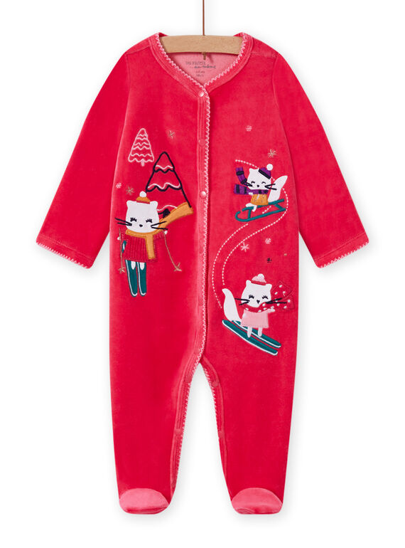 Babygro rosa em veludo com padrões de gatinhos na montanha bebé menina MEFIGRESKI / 21WH1393GRE308