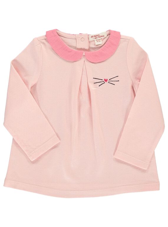 Baby girls' pink T-shirt with a Peter Pan collar DIJOBRA3 / 18WG0933BRA301