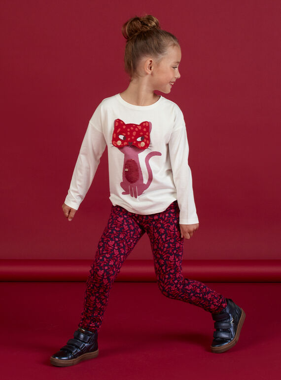 T-shirt mangas compridas cru com animação gato com máscara menina MAFUNTEE2 / 21W901M2TML001