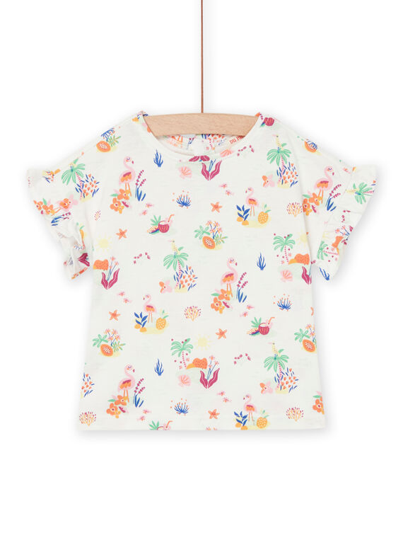 T-shirt com estampado florido e flamingos rosa RIEXOTI / 23SG09V1TMC001