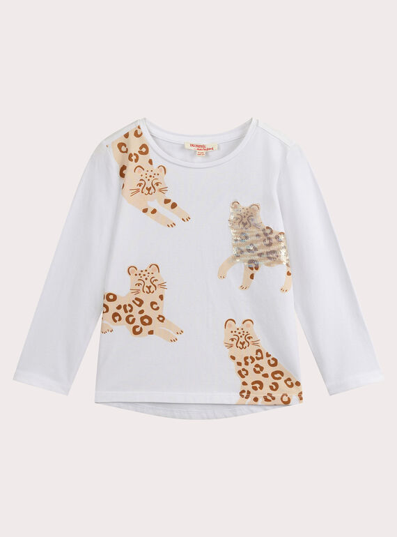 T-shirt cor crua com estampado de leopardo para menina VAJOYTEE3 / 24W901G2TML001