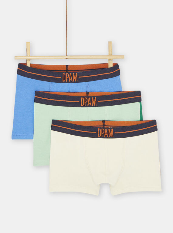Pack de 3 boxers azul, verde e amarelo menino SEGOBOXANI / 23WH1266BOXC228