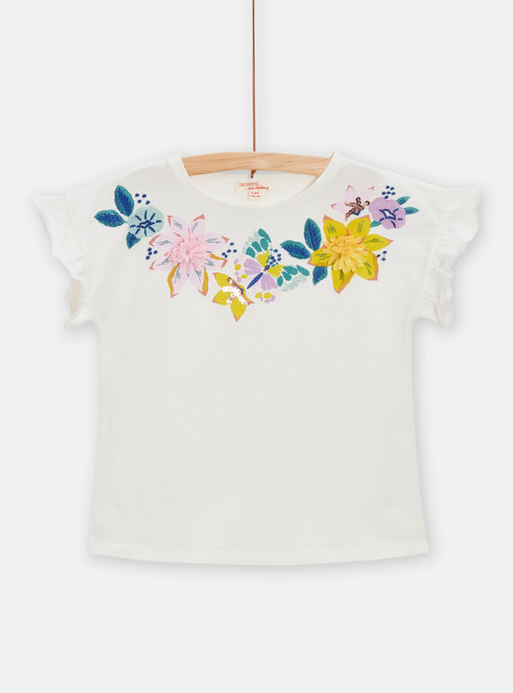 T-shirt cru com padrão florido menina TAPOTI1 / 24S901M2TMC001
