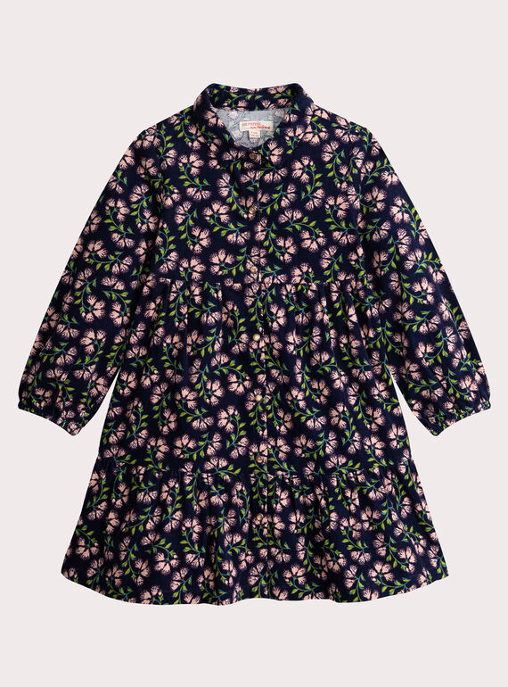 Vestido de veludo com estampa floral azul-marinho para menina  VAKLIROB3 / 24W90143ROB070