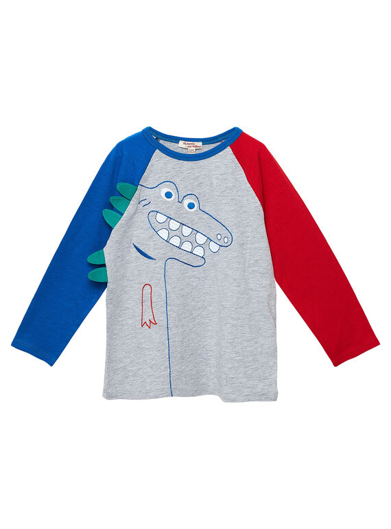 T-shirt mangas compridas menino color block raglã com dinossauro bordado JOGRATEE2 / 20S902E1TMLJ920
