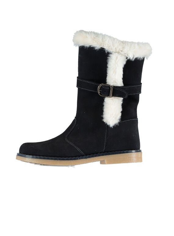 Botas quentes crosta de couro azul-marinho criança menina GFBOTTERINE / 19WK35Y3D10070