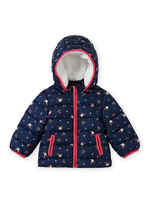 Blusão com capuz azul-marinho com estampado florido bebé menina MIKADOU / 21WG0952D3E070