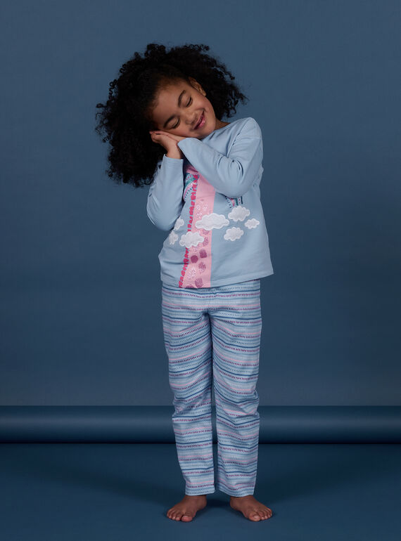 Conjunto pijama t-shirt e calças azul polar com padrão girafa decorativo menina NEFAPYJSKY / 22SH11E1PYJC218