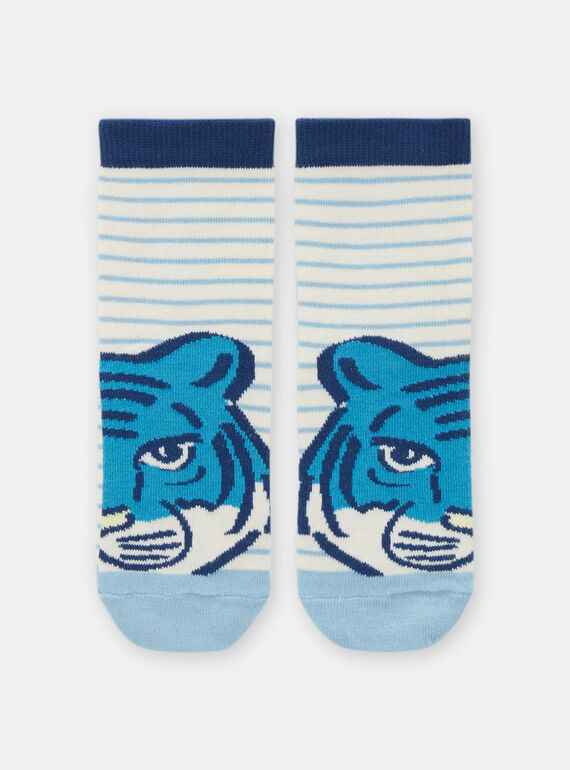 Meias creme e azul com padrão cabeça de tigre para menino TYOJOCHO2 / 24SI0289SOQA002