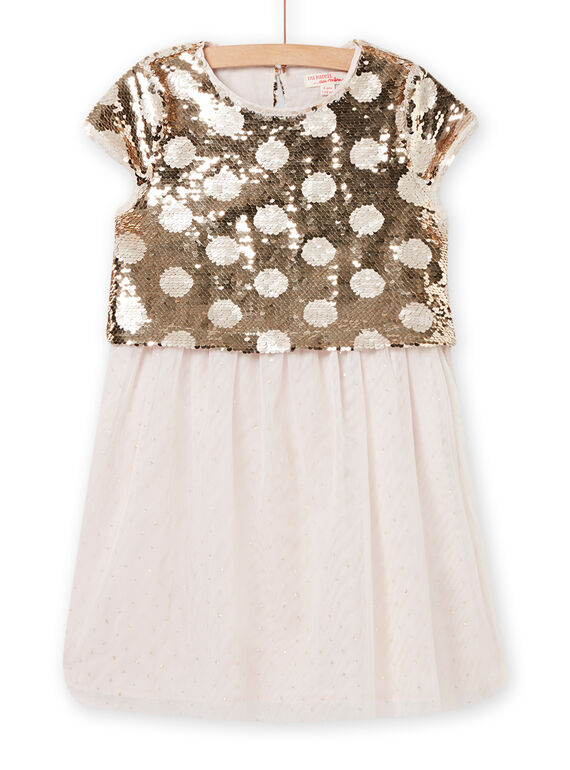 Vestido ouro-claro com lantejoulas reversíveis menina NASOROB3 / 22S901Q4ROBK008