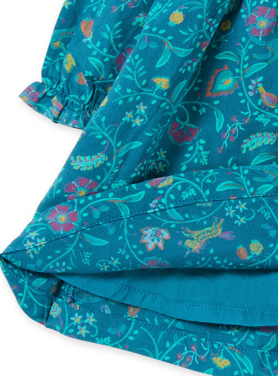 Vestido de mangas compridas azul pato com estampado florido menina MITUROB1 / 21WG09K3ROB714