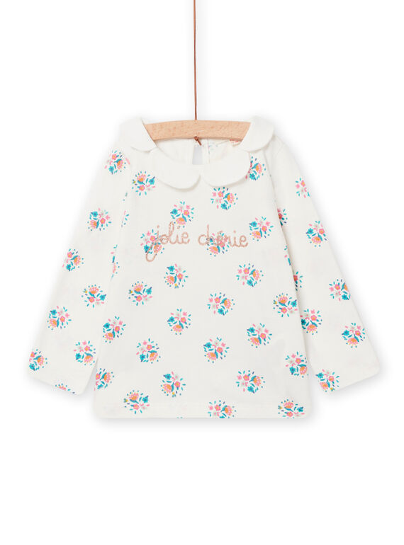 T-shirt cru com estampado florido e gola pétalas bebé menina NIGABRA / 22SG09O1BRA001