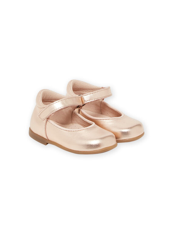 Babies em couro liso dourado-rosa 