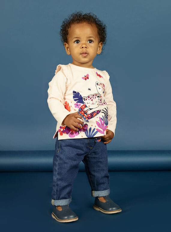 T-shirt de mangas compridas rosa pálido com padrões tigres bebé menina MIPATEE1 / 21WG09H4TMLD319