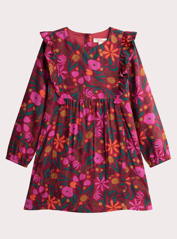 Vestido vermelho com estampado floral para menina VAKOROB1 / 24W90133ROBF529
