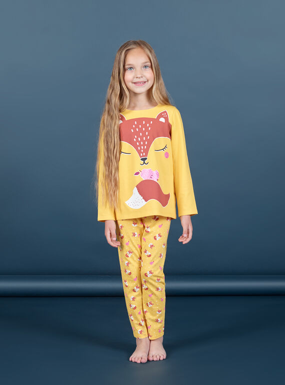 Conjunto pijama T-shirt e calças amarelo e laranja menina MEFAPYJFOX / 21WH1174PYG010