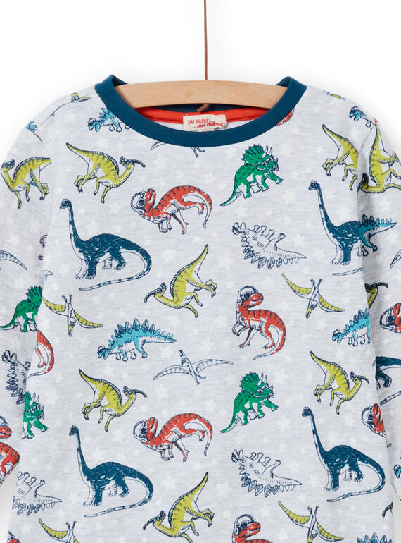 Conjunto pijama cinzento mesclado fosforescente com estampado dinossauro menino MEGOPYJAOP / 21WH1282PYJJ922