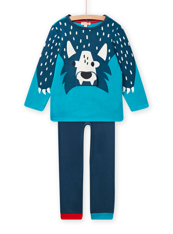 Conjunto pijama t-shirt e calças azul com padrão lobo com detalhes fosforescentes menino NEGOPYJLOU / 22SH12E1PYJ209