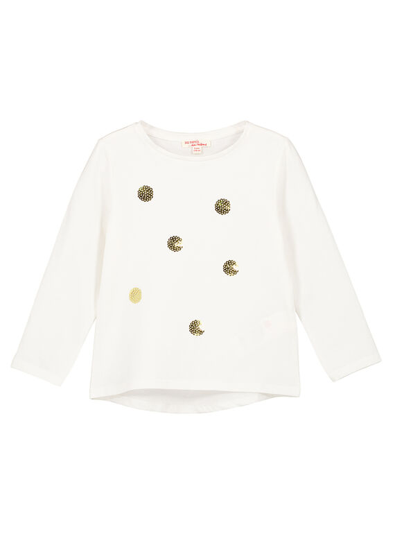 T-shirt mangas compridas cru com sequins brilhantes bordado. GAJOYTEE3 / 19W90132D32001