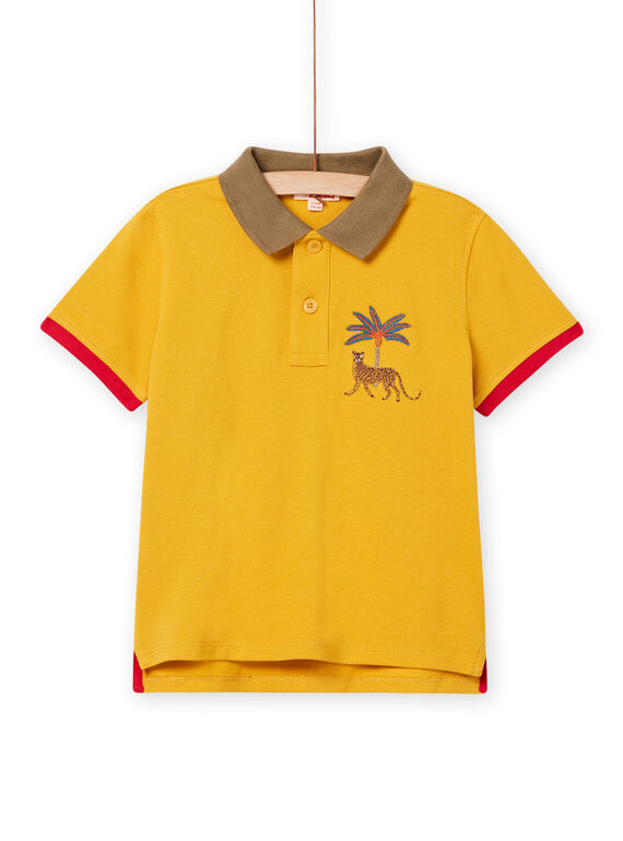 Polo amarelo com padrões leopardo e palmeira bordados menino NOFLAPOL / 22S902R1POLB114