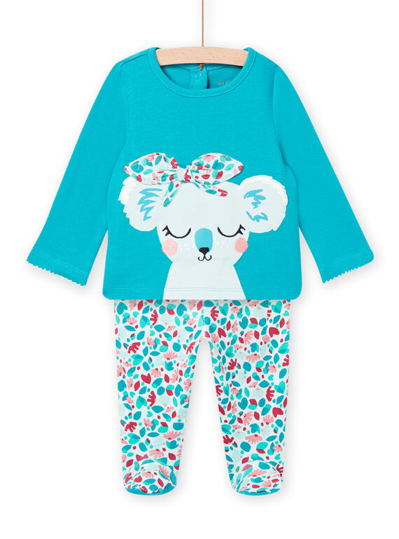 Conjunto pijama t-shirt e calças azul-lagoa bebé menina MEFIPYJKOA / 21WH1381PYJ210