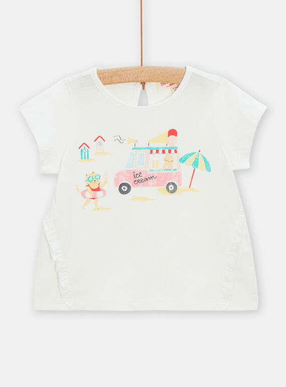 T-shirt cru com padrão de praia bebé menina TICLUTI1 / 24SG09O2TMC001